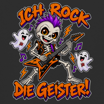 JA Geisterrocker – Kinder-T-Shirt in Schwarz, Nahaufnahme vom Motiv