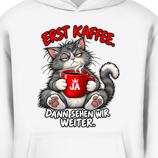 JA Erst Kaffee – Oversize-Hoodie, Nahaufnahme vom Motiv