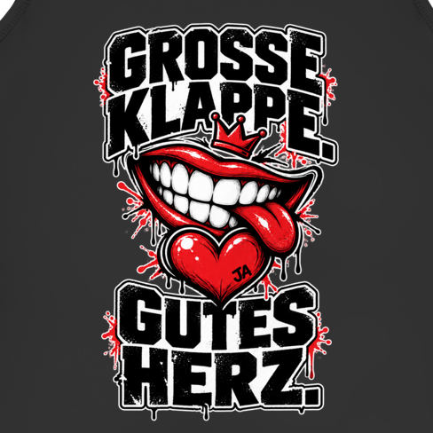 JA Große Klappe, gutes Herz – Damen-Tanktop, Nahaufnahme vom Motiv