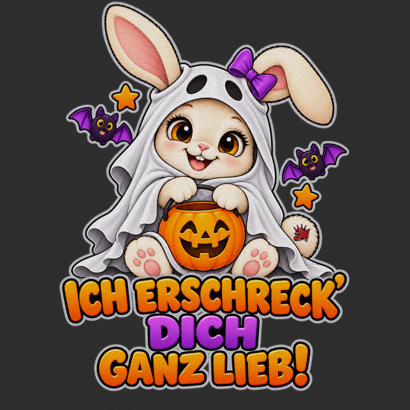 JA Kuschelspuk – Kinder-T-Shirt in Schwarz, Nahaufnahme vom Motiv