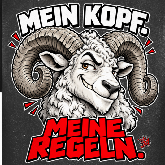 JA Mein Kopf, meine Regeln – Oversize-Washed-Shirt, Nahaufnahme vom Motiv