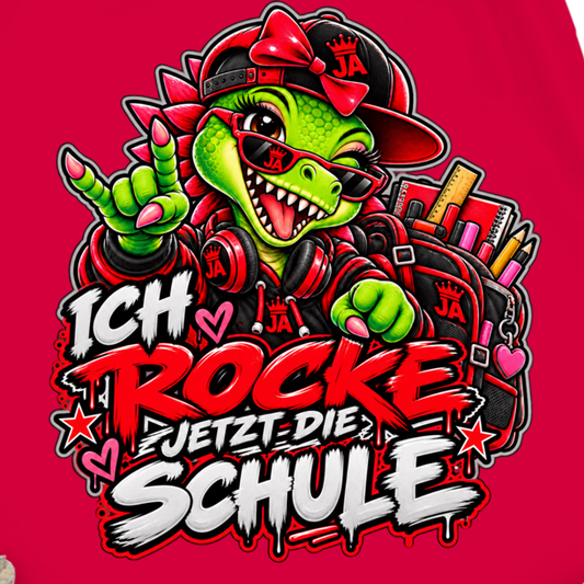 JA Schulstart Dino Mädchen – Turnbeutel, Nahaufnahme vom Motiv
