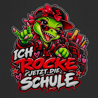 JA Schulstart Dino Mädchen – Kinder-Hoodie, Nahaufnahme vom Motiv
