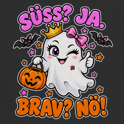 JA Spukprinzessin – Kinder-T-Shirt in Schwarz, Nahaufnahme vom Motiv