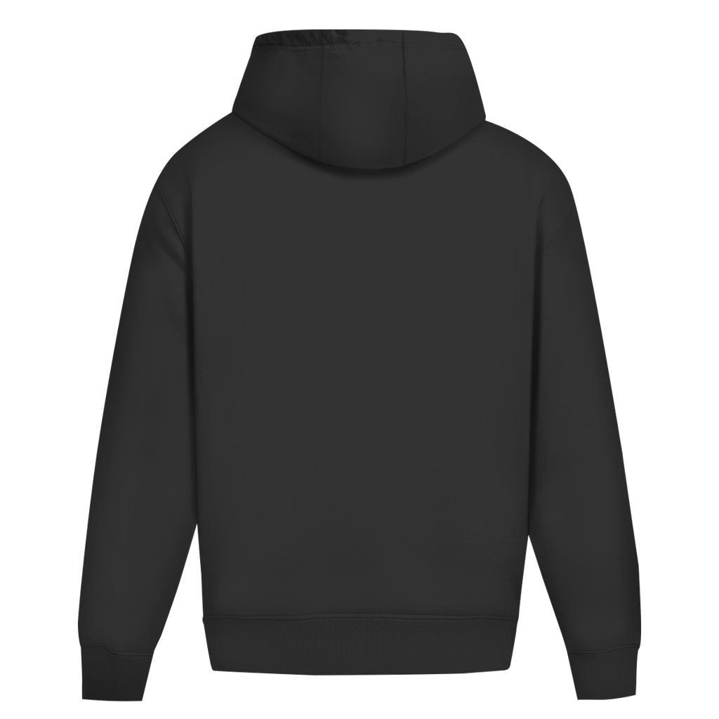 JA Erst Kaffee – Oversize-Hoodie in Schwarz, Rückansicht ohne Druck
