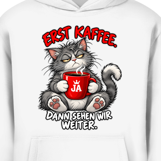 JA Erst Kaffee – Oversize-Hoodie, Nahaufnahme vom Motiv