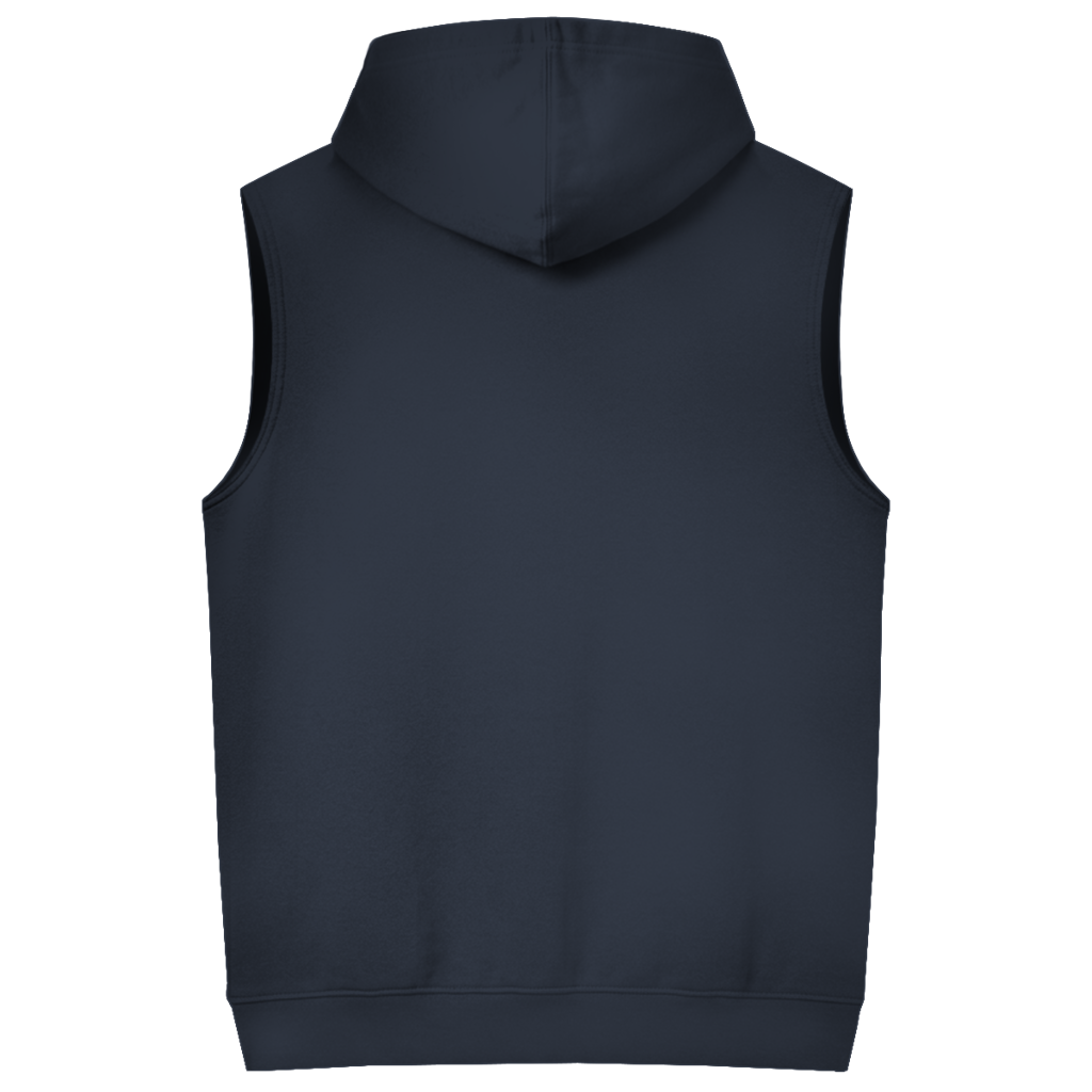JA Erst Kaffee – Ärmelloser Hoodie in Marineblau, Rückansicht ohne Druck