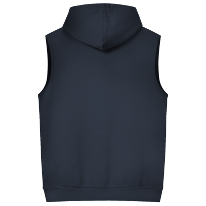 JA Erst Kaffee – Ärmelloser Hoodie in Marineblau, Rückansicht ohne Druck