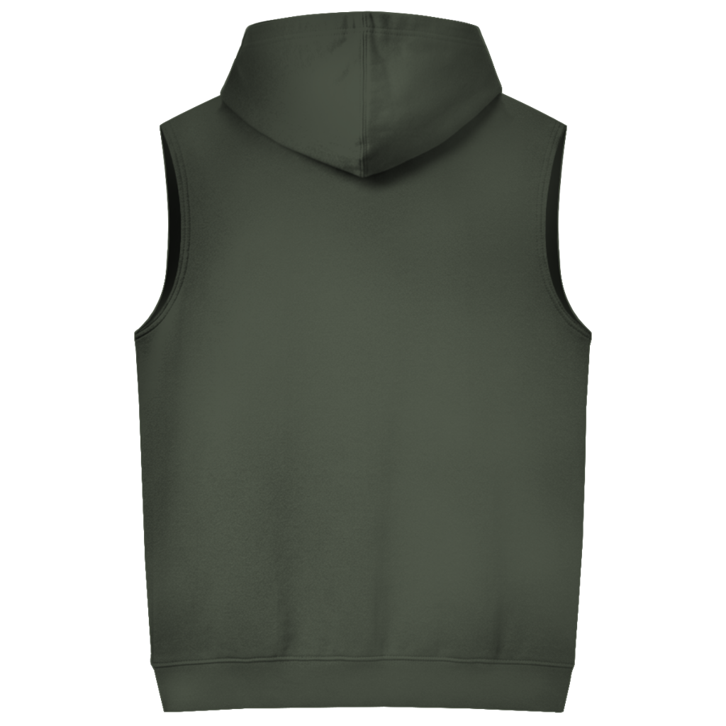 JA Erst Kaffee – Ärmelloser Hoodie in Khaki, Rückansicht ohne Druck