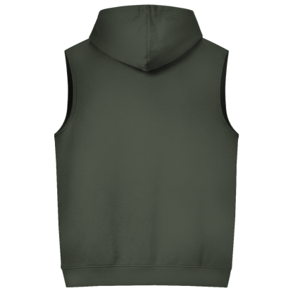 JA Erst Kaffee – Ärmelloser Hoodie in Khaki, Rückansicht ohne Druck