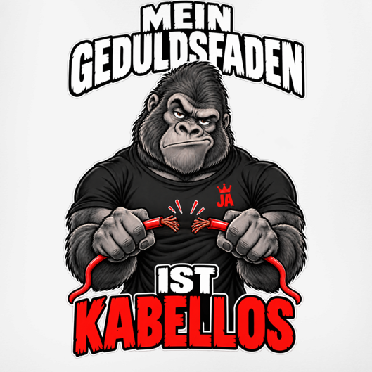 JA Geduldsfaden kabellos – Herren-V-Neck-Shirt, Nahaufnahme vom Motiv