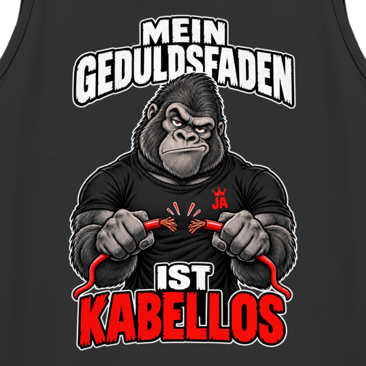 JA Geduldsfaden kabellos – Herren-Bio-Tanktop, Nahaufnahme vom Motiv