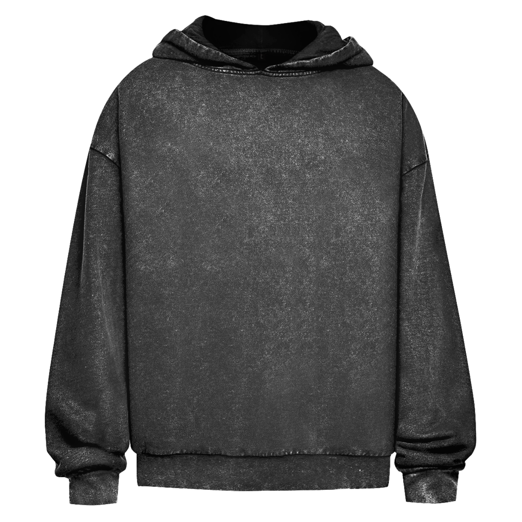 JA Geduldsfaden kabellos – Oversize-Washed-Hoodie in Schwarz, Vorderansicht ohne Druck