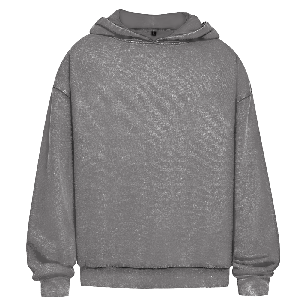 JA Geduldsfaden kabellos – Oversize-Washed-Hoodie in Asphaltgrau, Vorderansicht ohne Druck