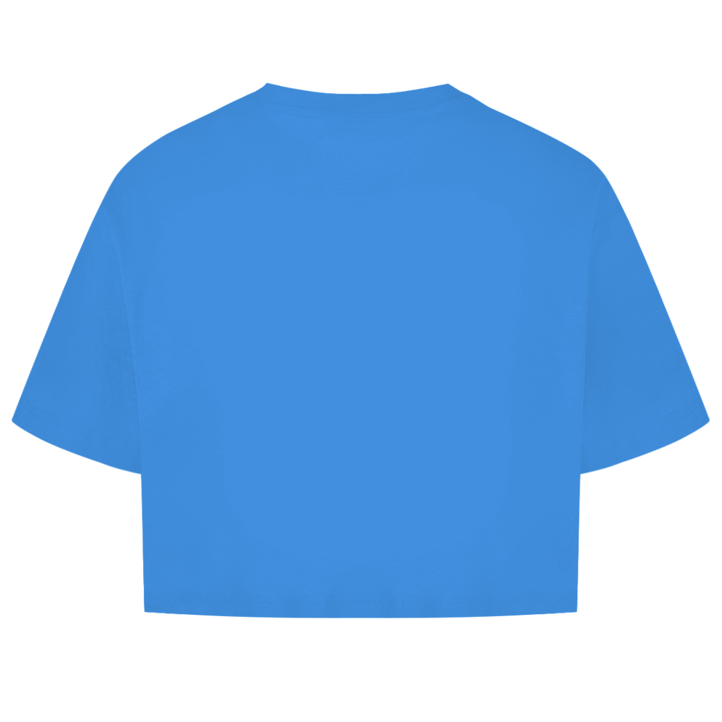 JA Giftkuss – Damen-Crop-Top in Kornblumenblau, Rückansicht ohne Druck