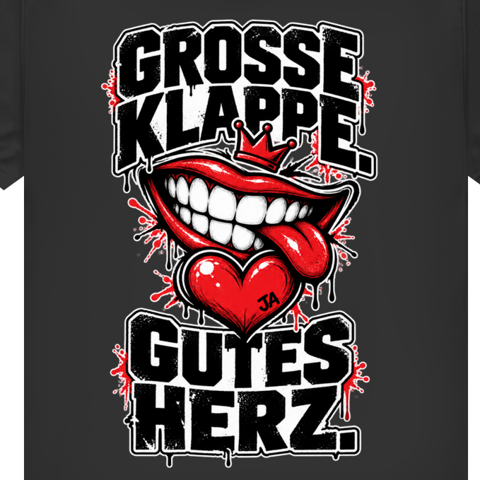 JA Große Klappe, gutes Herz – Damen-Bio-T-Shirt, Nahaufnahme vom Motiv