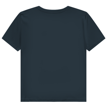JA Große Klappe, gutes Herz – Damen-Bio-T-Shirt in Dunkelgrau, Rückansicht ohne Druck