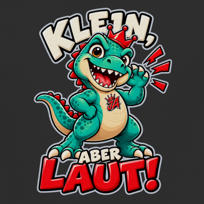 JA Jano Klein aber laut – Kinder-T-Shirt in Schwarz, Nahaufnahme vom Motiv