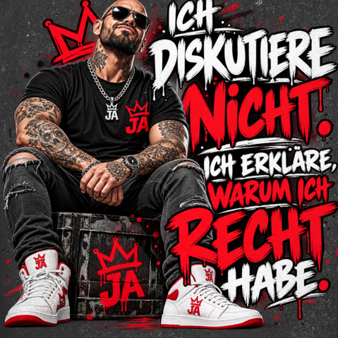 JA Ich diskutiere nicht – Oversize-Washed-Shirt, Nahaufnahme vom Motiv