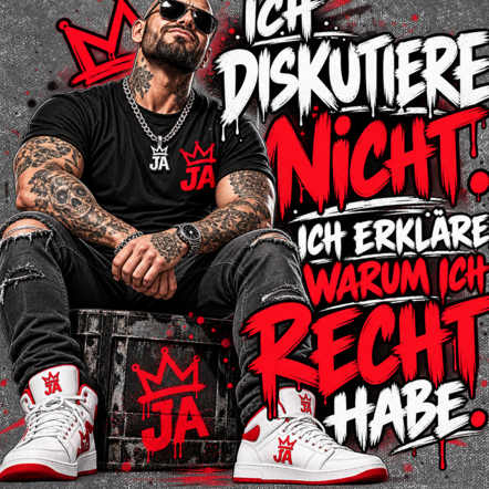 JA Ich diskutiere nicht – Oversize-Washed-Hoodie, Nahaufnahme vom Motiv
