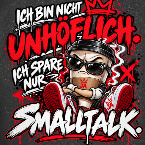 JA Ich spare nur Smalltalk – Oversize-Washed-Shirt, Nahaufnahme vom Motiv