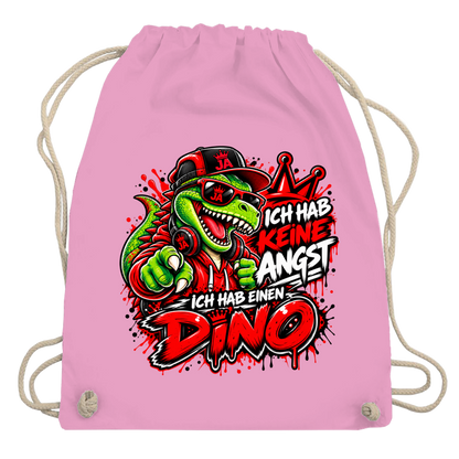 JA Ich habe keine Angst – Turnbeutel in Rosa, Aufdruck: Mutmacher-Dino: „Ich hab keine Angst. Ich hab einen Dino.“