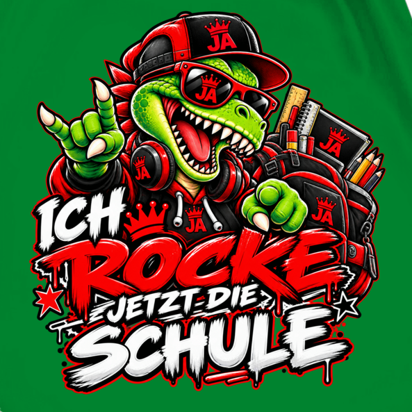 JA Schulstart Dino – Turnbeutel, Nahaufnahme vom Motiv