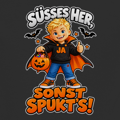 JA Jason Naschvampir – Kinder-T-Shirt in Schwarz, Nahaufnahme vom Motiv
