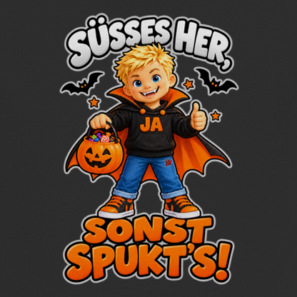 JA Jason Naschvampir – Kinder-T-Shirt in Schwarz, Nahaufnahme vom Motiv