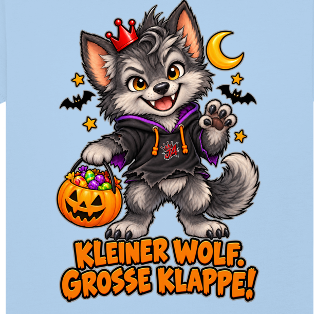 JA Klappenwolf – Baby-T-Shirt, Nahaufnahme vom Motiv