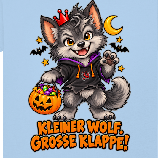 JA Klappenwolf – Baby-T-Shirt, Nahaufnahme vom Motiv