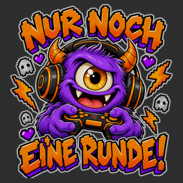 JA Monster Gamer – Kinder-T-Shirt, Nahaufnahme vom Motiv