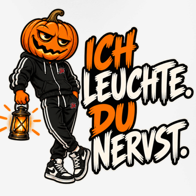 JA Ich leuchte – Herren-V-Neck-Shirt, Nahaufnahme vom Motiv