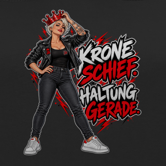JA Krone schief, Haltung gerade – Damen-Hoodie, Nahaufnahme vom Motiv