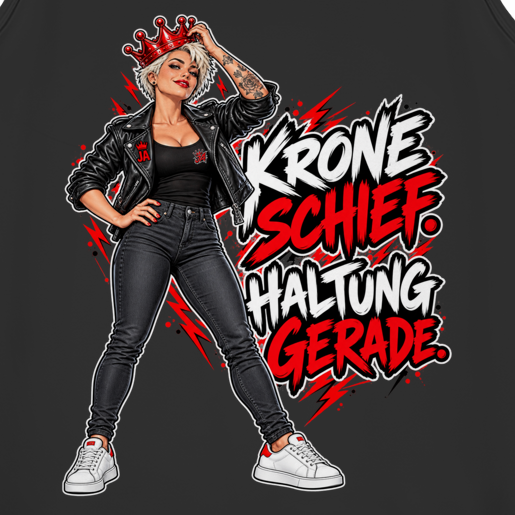 JA Krone schief, Haltung gerade – Damen-Bio-Tanktop, Nahaufnahme vom Motiv