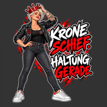 JA Krone schief, Haltung gerade – Damen-Crop-Top, Nahaufnahme vom Motiv