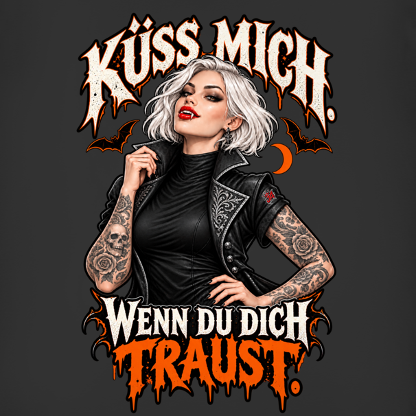 JA Kussbiss – Damen-V-Neck-Shirt, Nahaufnahme vom Motiv