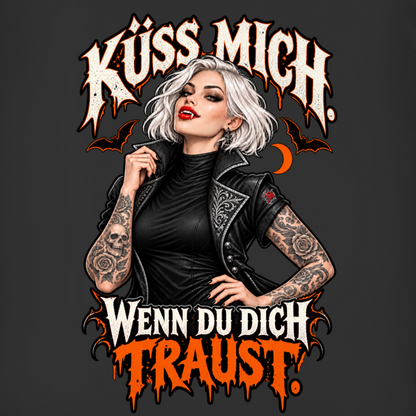 JA Kussbiss – Damen-V-Neck-Shirt, Nahaufnahme vom Motiv