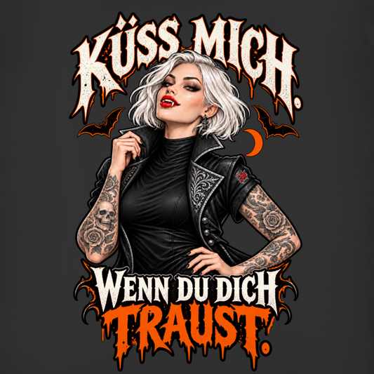 JA Kussbiss – Damen-V-Neck-Shirt, Nahaufnahme vom Motiv