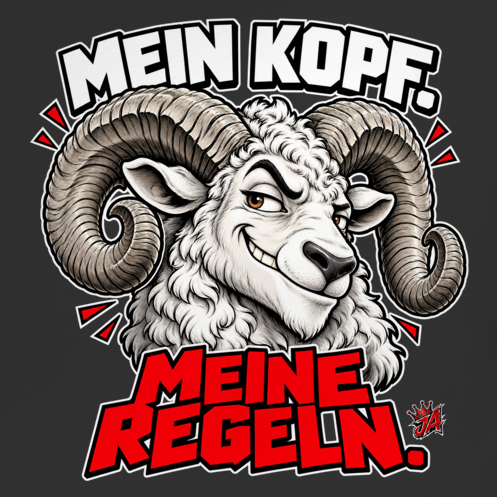 JA Mein Kopf, meine Regeln – Herren-Bio-T-Shirt, Nahaufnahme vom Motiv