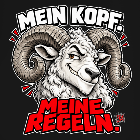 JA Mein Kopf, meine Regeln – Herren-V-Neck-Shirt, Nahaufnahme vom Motiv
