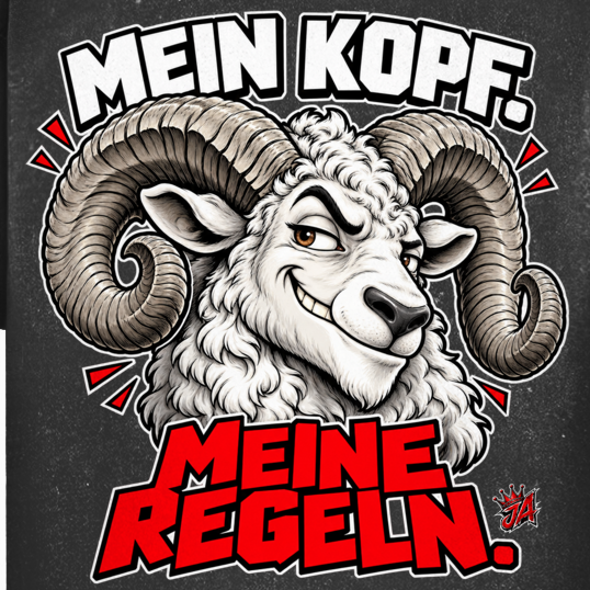 JA Mein Kopf, meine Regeln – Oversize-Washed-Shirt, Nahaufnahme vom Motiv