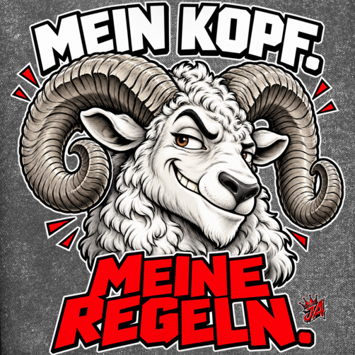 JA Mein Kopf, meine Regeln – Oversize-Washed-Hoodie, Nahaufnahme vom Motiv