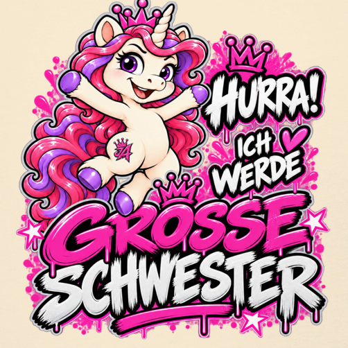 JA Große Schwester Einhorn – Baby-T-Shirt, Nahaufnahme vom Motiv