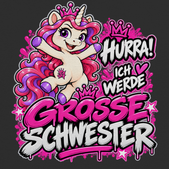 JA Große Schwester Einhorn – Kinder-T-Shirt, Nahaufnahme vom Motiv