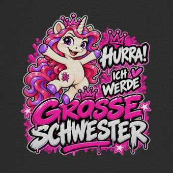 JA Große Schwester Einhorn – Kinder-Hoodie, Nahaufnahme vom Motiv