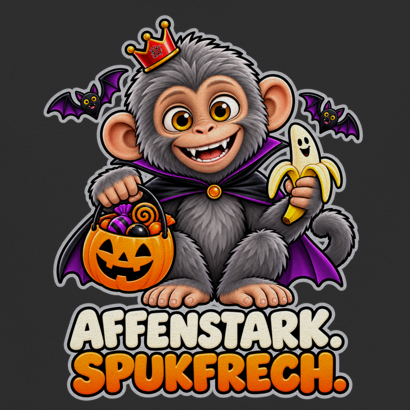 JA Spukaffe – Kinder-T-Shirt in Schwarz, Nahaufnahme vom Motiv