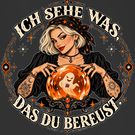 JA Orakel – Damen-T-Shirt, Nahaufnahme vom Motiv