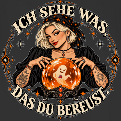 JA Orakel – Damen-T-Shirt, Nahaufnahme vom Motiv