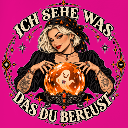 JA Orakel – Damen-V-Neck-Shirt, Nahaufnahme vom Motiv